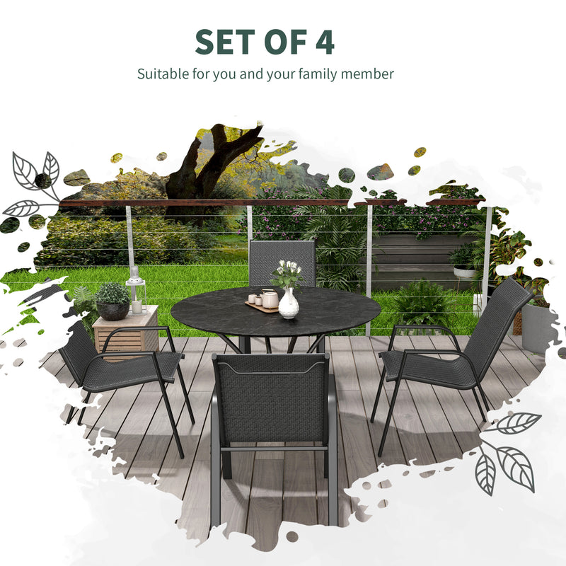 Grey Set of 4 Stackable Rattan Garden Chairs for Easy Storage