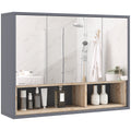 Grey Wall Mounted Bathroom Mirror Cabinet With 3 Doors and Storage by HOMCOM