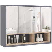 Grey Wall Mounted Bathroom Mirror Cabinet With 3 Doors and Storage by HOMCOM