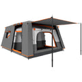 Outsunny 5 Man Camping Tent, Double Layer Tunnel Tent with Porch, Living Area and 2 Bedrooms, Sewn in Groundsheet, 3000mm Waterproof and UPF 30+, Portable with Bag, Grey