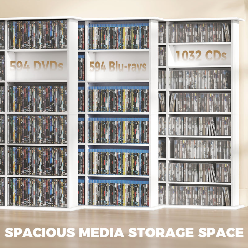 Media Storage Unit with Adjustable Shelves for CDs and DVDs Slim Space Saving