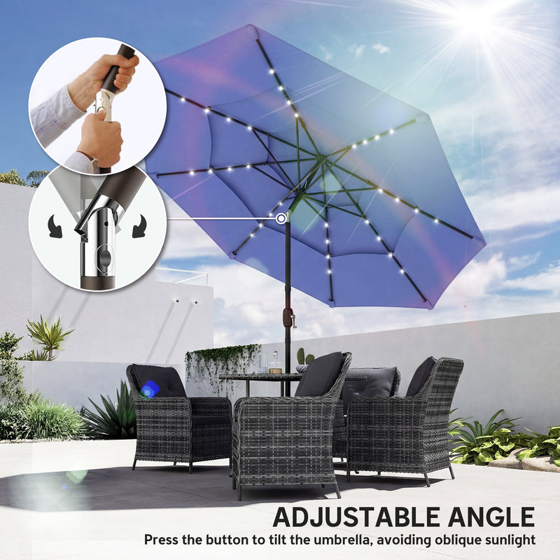Garden Parasol with Lights and Adjustable Shade for Patio or Outdoor Dining, Blue