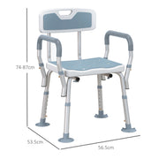 Height Adjustable Shower Chair with Backrest and Arms for Elderly Support Light Blue