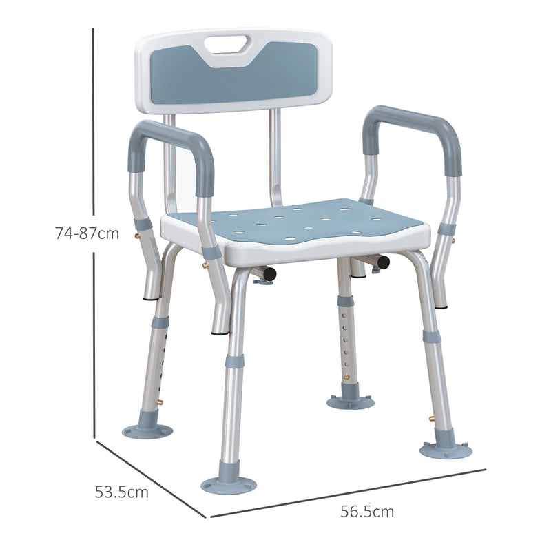 Height Adjustable Shower Chair with Backrest and Arms for Elderly Support Light Blue
