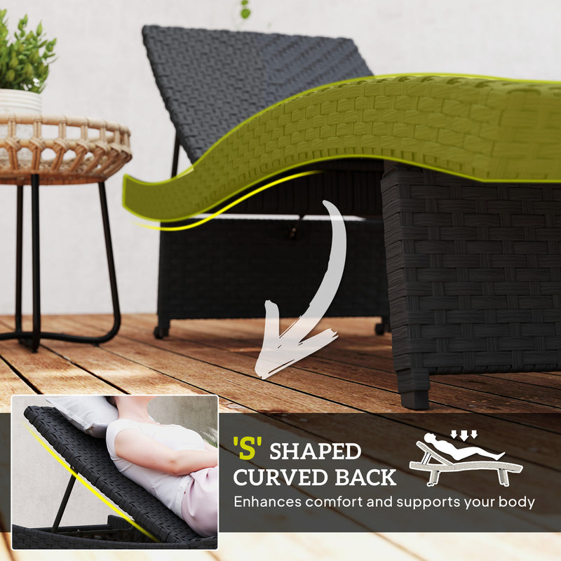 Black Rattan Folding Sun Lounger With Adjustable Backrest and Wheels by Outsunny