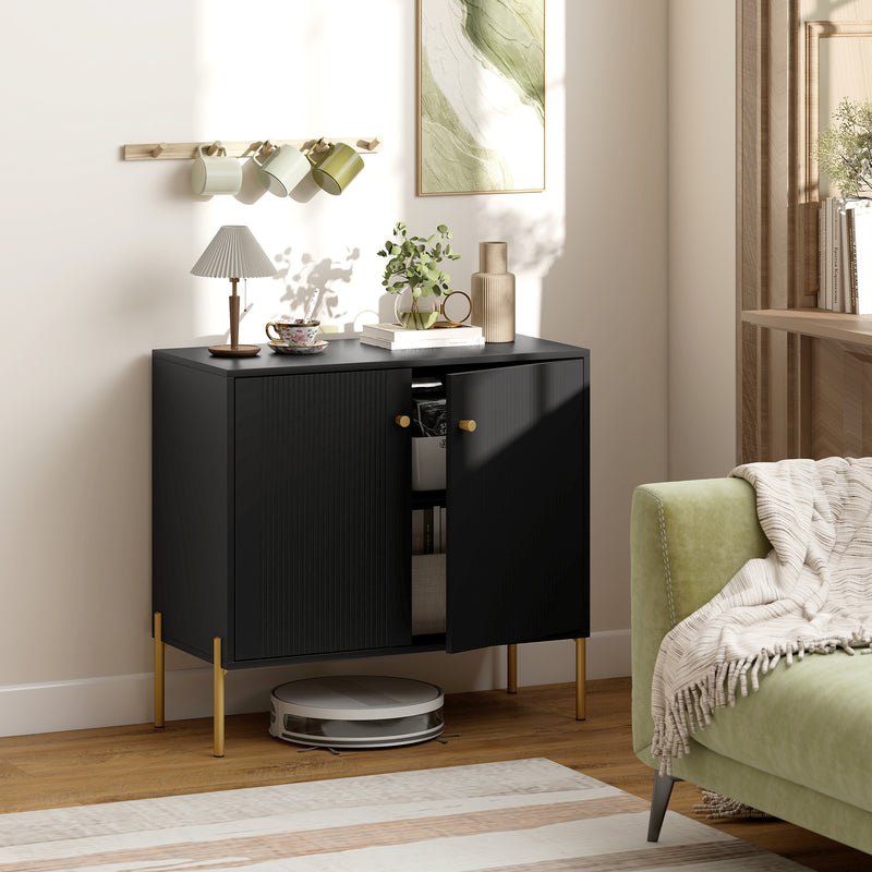 Sideboard with Adjustable Shelf and Raised Legs for Easy Cleaning Black Gold Tone