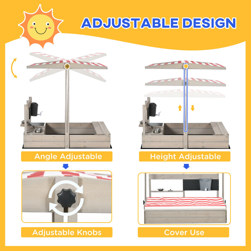 Wooden Kids Sandbox with Canopy and Play Kitchen for Outdoor Fun Ages 3 to 7 Brown