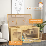 Wooden Hamster Cage with Water Bottle Platforms Openable Roof Sliding Tray and Seesaws by PawHut