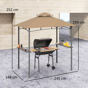 Khaki 2.5M Double Tier BBQ Gazebo Shelter with Grill Canopy for Patio or Deck by Outsunny
