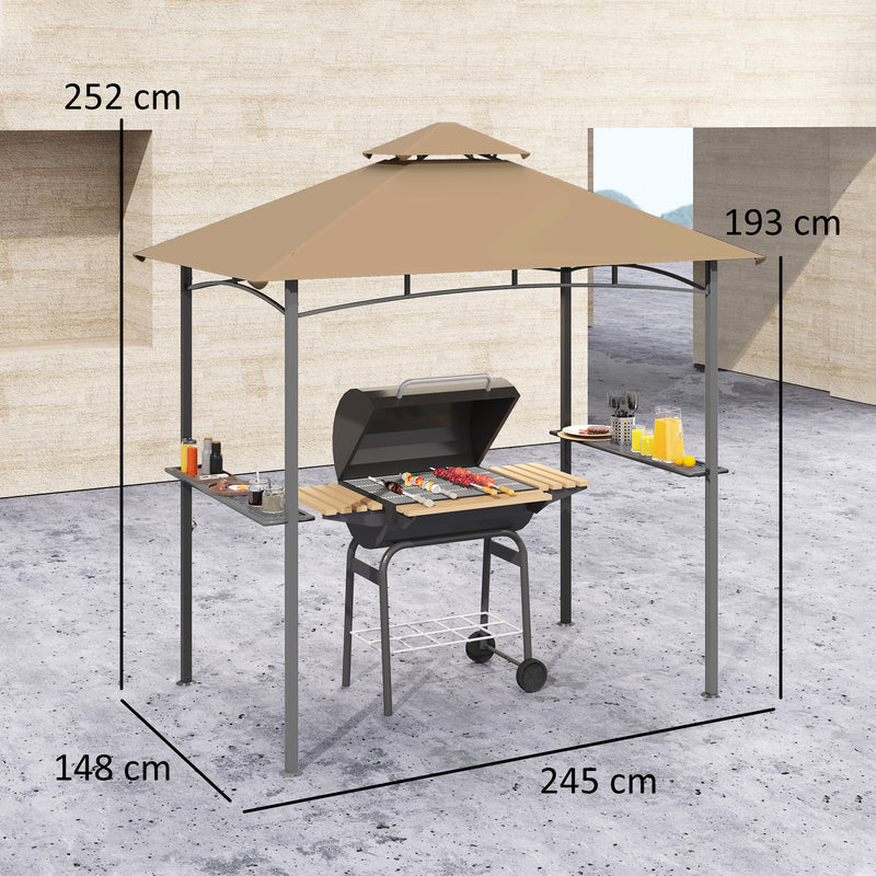 Khaki 2.5M Double Tier BBQ Gazebo Shelter with Grill Canopy for Patio or Deck by Outsunny