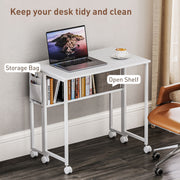 White 80 cm Drop Leaf Writing Desk Space Saving Folding Table for Home Office
