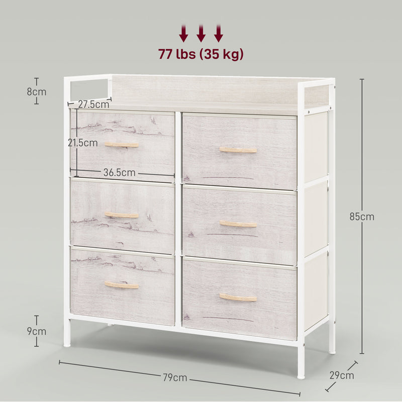 Rustic Wooden Chest with Six Fabric Drawers for Bedroom or Living Room Storage