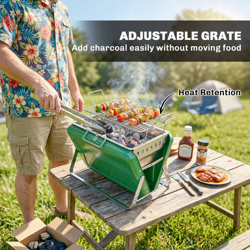 Portable Charcoal BBQ Grill for Easy Outdoor Cooking and Picnics Dark Green Outsunny