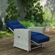 4 Piece Rattan Garden Furniture Set Navy Blue With Glass Table by Outsunny