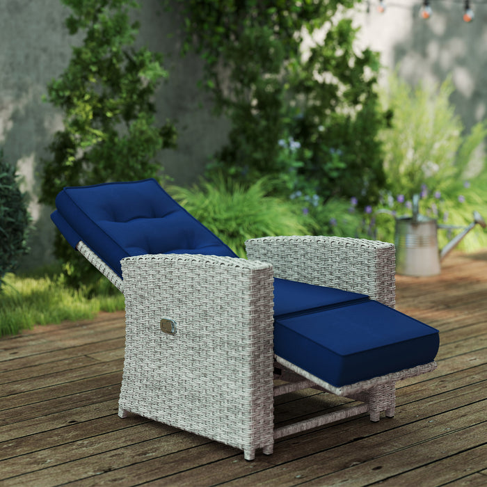 4 Piece Rattan Garden Furniture Set Navy Blue With Glass Table by Outsunny