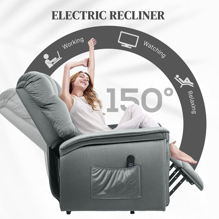 Dark Grey Velvet Feel Electric Lift Recliner Chair for Comfort and Support by HOMCOM
