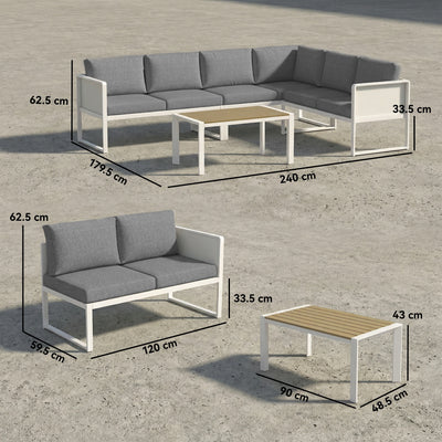 Modular Metal Garden Corner Sofa Set with Removable Cushions and Coffee Table, Light Grey Outsunny