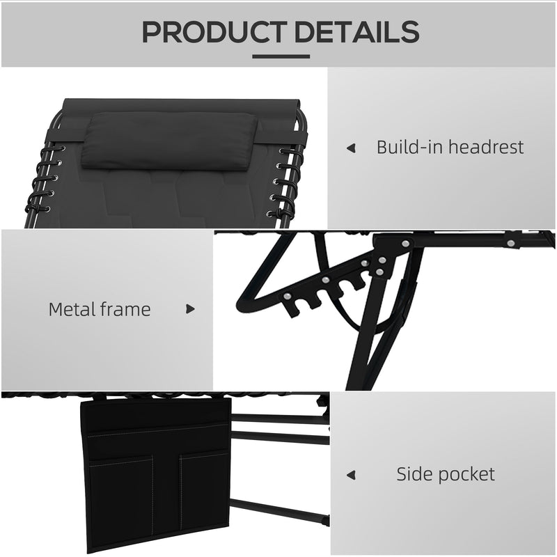 Set of 2 Black Sun Loungers with 5 Position Reclining Backs for Garden Comfort by Outsunny