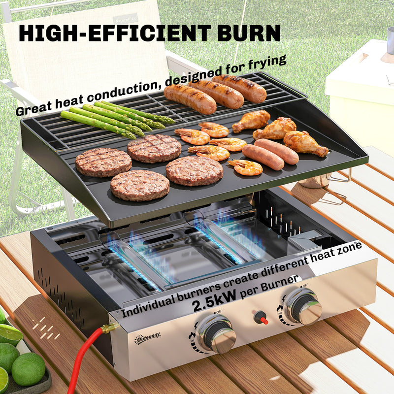 Portable Gas BBQ with 2 Cooking Zones and Warming Rack for Easy Outdoor Meals Black Outsunny