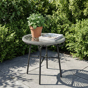Outdoor Rattan Side Table with Glass Top for Drinks and Snacks Black Outsunny