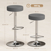 Adjustable Backless Bar Stools Pair for Kitchen Island Space Saving Easy Clean Grey Homcom