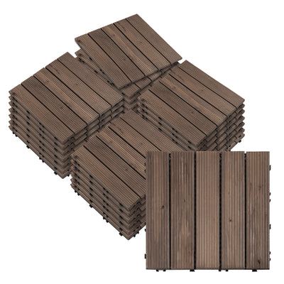 27 Piece Black Wooden Interlocking Decking Tiles For Patio Balcony Roof Or Hot Tub