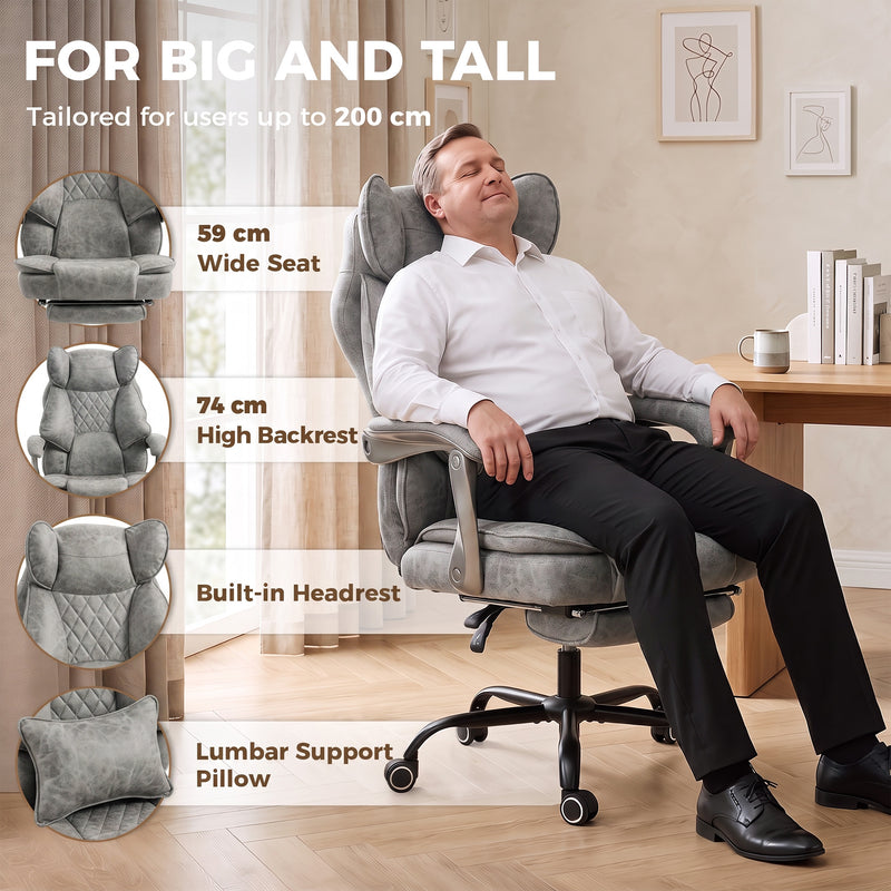 Office Chair for Big and Tall Adults with Wide Seat and Reclining Back Support Grey