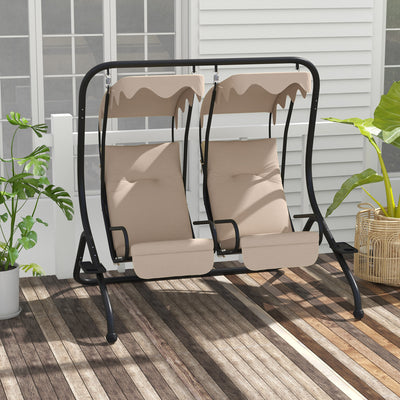 Beige 2 Seater Garden Swing Chair With Canopy Shade Ideal For Relaxing Outdoors