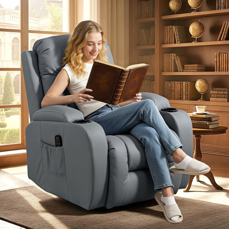 Reclining Massage Armchair with Heat and Remote for Relaxing Evenings at Home Grey