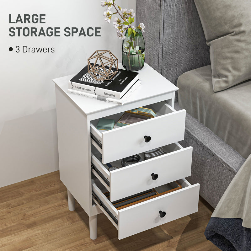 Set of 2 Modern Bedside Tables with 3 Drawers Ideal for Bedroom Storage White