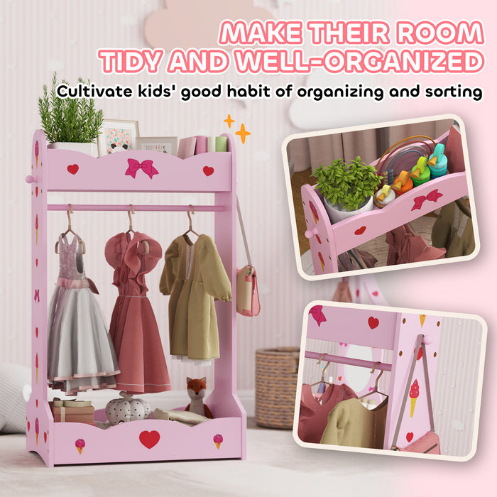 Kids Clothes Rail with 2 Storage Shelves for Ages 3-8 in Hot Pink by AIYAPLAY