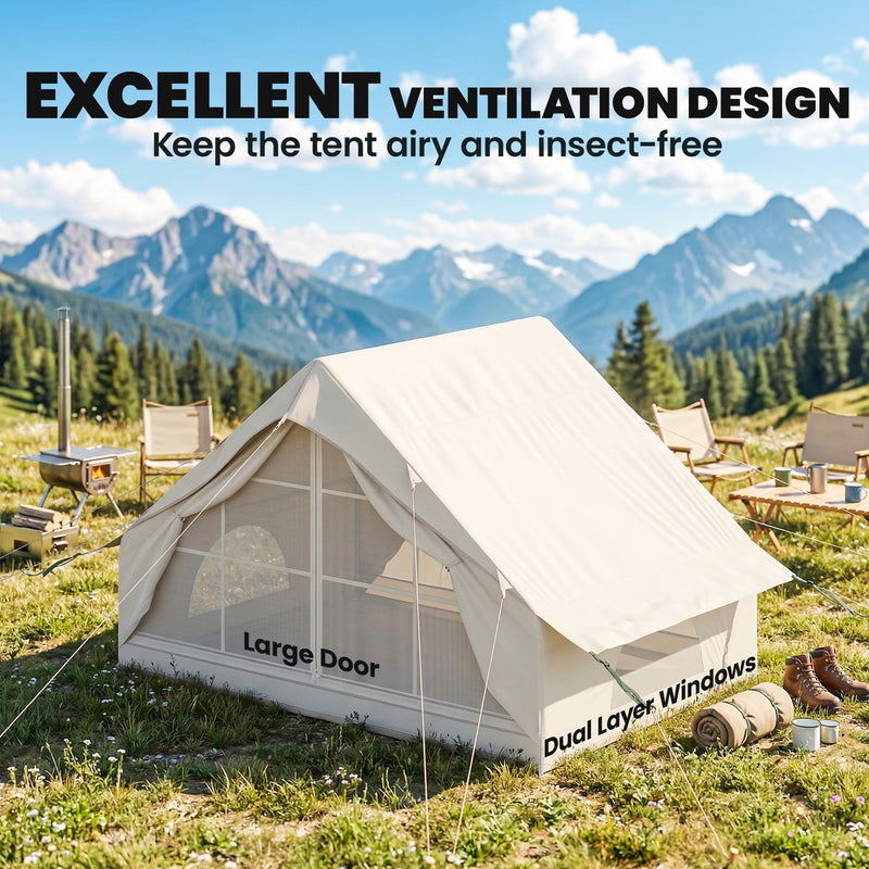 Inflatable Camping Tent For 2–4 People With Pump, Waterproof, Windproof, Beige