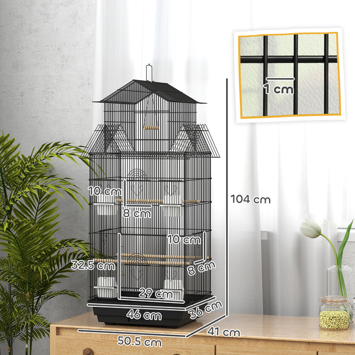 Metal Bird Cage with Swing Perch Food Tray and Handle for Finches and Canaries by PawHut