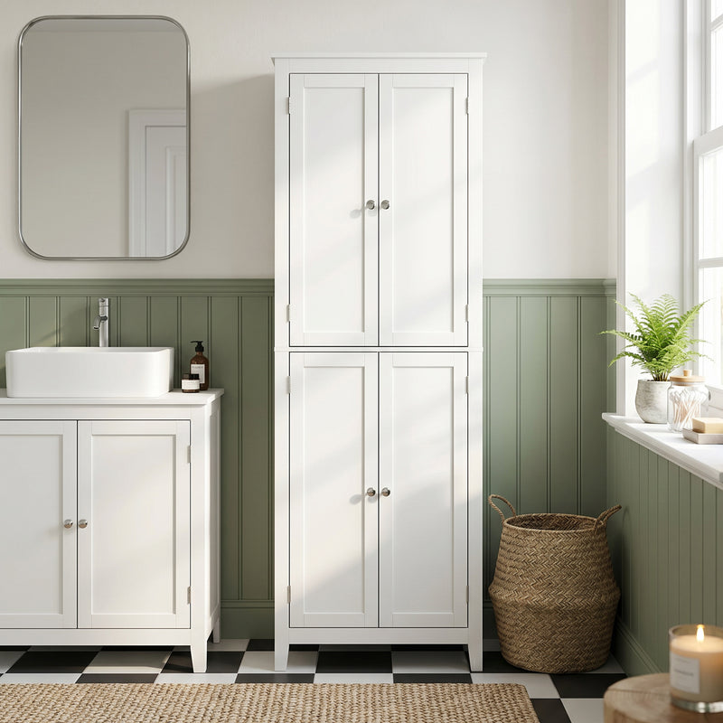 Tall Bathroom Storage Cabinet with Adjustable Shelves for Small Spaces White