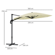 Cream 3m Cantilever Garden Parasol with Solar Lights Crank Handle and 360 Rotation by Outsunny