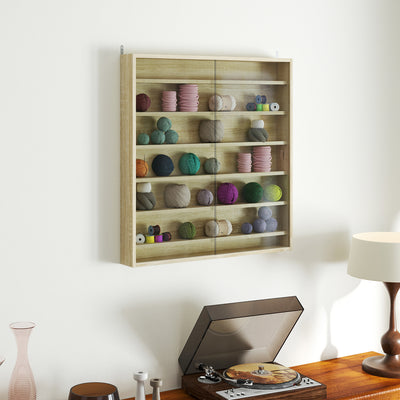 Oak Display Cabinet with Glass Doors and Six Shelves for Storage and Showcase by HOMCOM