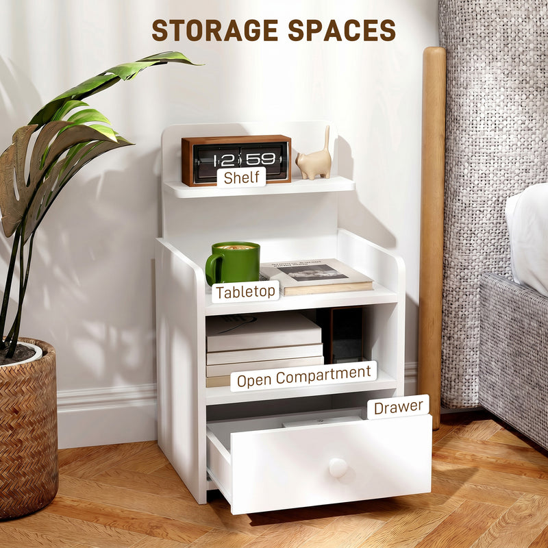 Bedside Table with Drawer and Shelves for Organising Night-Time Essentials White