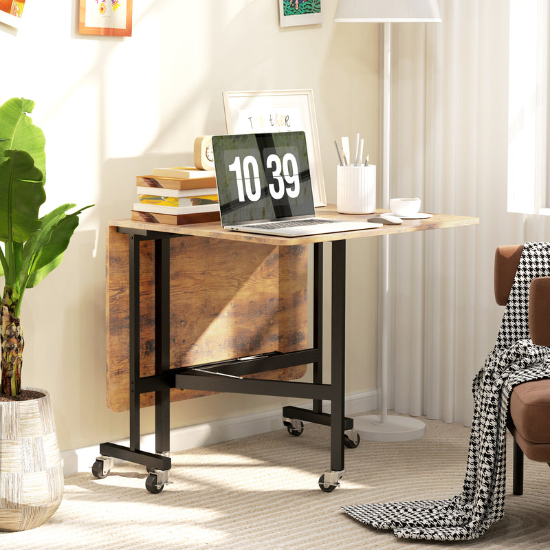 6 Seater Drop Leaf Dining Table with Wheels by HOMCOM