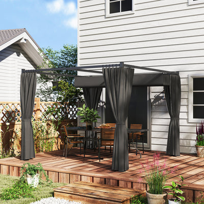 Charcoal Grey 3x3m Retractable Pergola Gazebo with Curtains for Garden Patio Deck by Outsunny