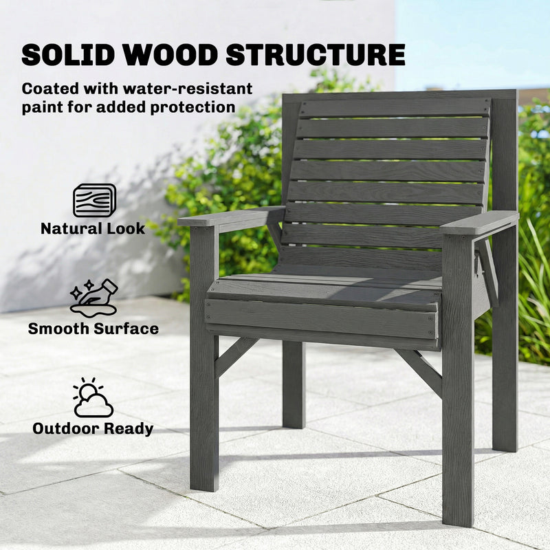 Garden Chair for Relaxing Outdoors with Curved Seat and Water Resistant Fir Wood Grey Outsunny