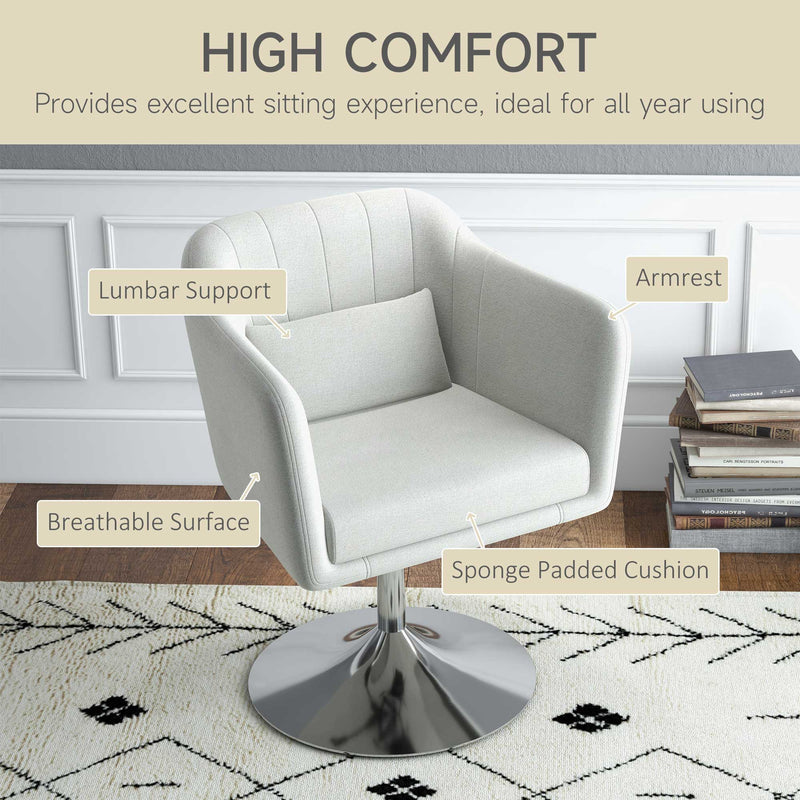 Modern Swivel Accent Chair with Adjustable Height and Cushion for Lounge or Bedroom, Cream White