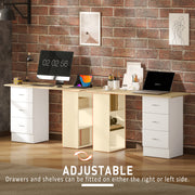 Computer Desk with 3 Storage Shelves and Drawers for Home Office Organisation, Natural Wood White