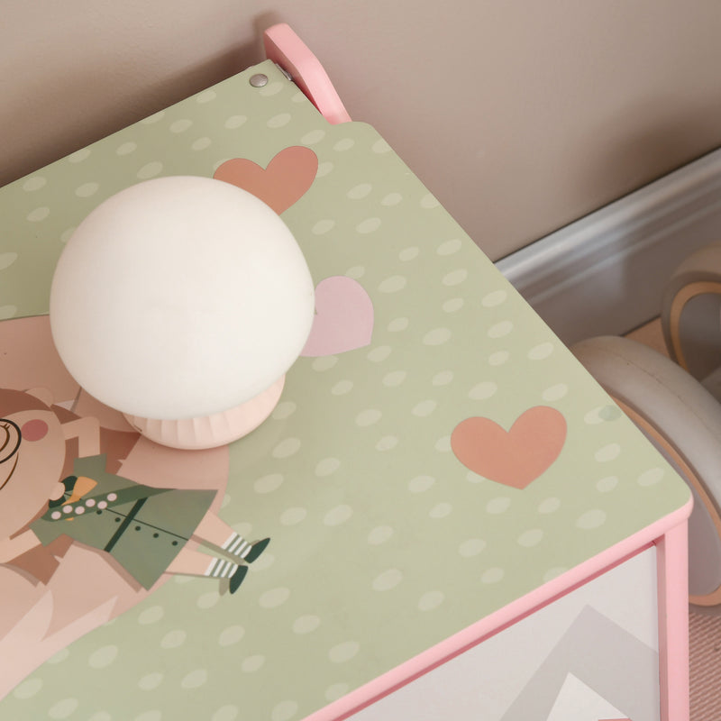 Kids Bedroom Furniture Set with Bed Toy Chest and Dressing Table for Ages 3 to 6 Pink AOSOM