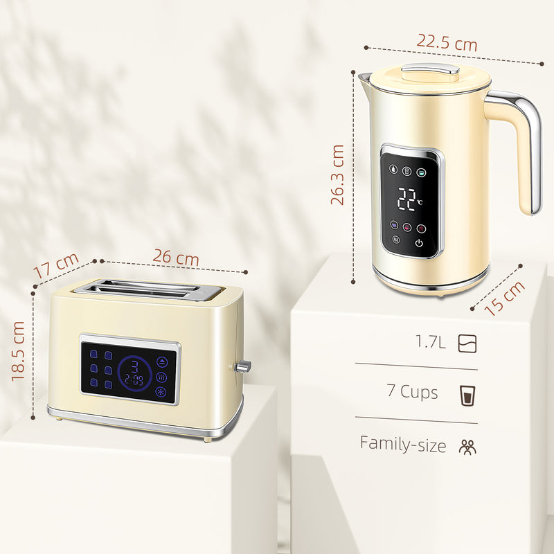 Touch Screen Kettle and Toaster Set for Modern Kitchen Style and Functionality Cream