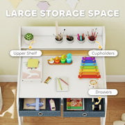 Kids Art Table and Chair Set with Storage Shelf and Drawers Ideal for Creative Play White AOSOM