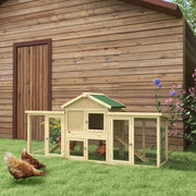 Large Wooden Chicken Coop With Run and Nesting Box for Garden Poultry, Natural Wood Finish