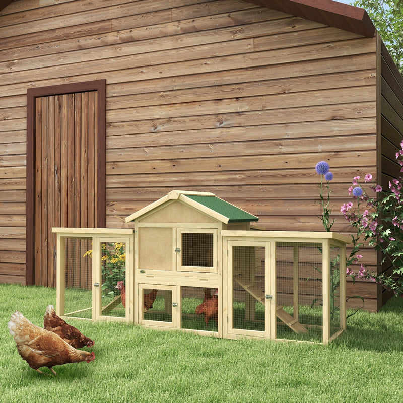 Large Wooden Chicken Coop With Run and Nesting Box for Garden Poultry, Natural Wood Finish