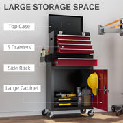 Rolling Tool Storage Chest with Two-Part Design for Garage or Workshop Black Red