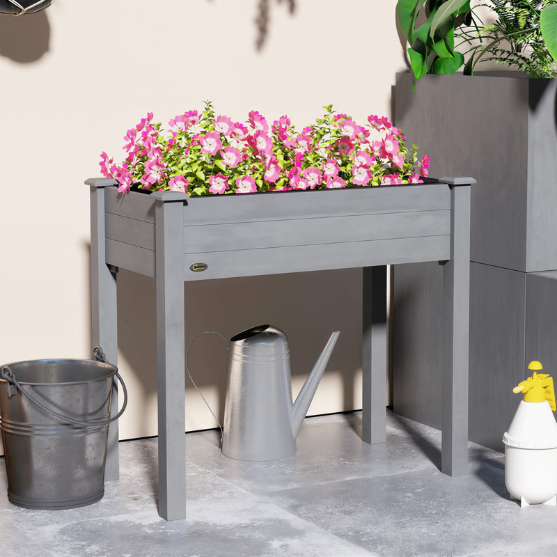 Wooden Raised Garden Planter Box With Bed Liner Ideal For Vegetables And Herbs Dark Grey AOSOM