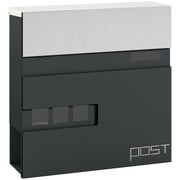 Wall Mounted Lockable Post Box with Viewing Window and Weatherproof Design in Charcoal Grey by HOMCOM